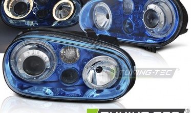 Тюнинговые передние фары VW GOLF IV 4 синие с линзами фото