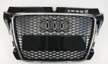 Тюнинг решетка радиатора для Audi A3 8Р в стиле RS3 с хром рамкой фото
