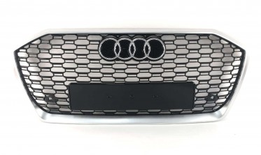 Решетка радиатора в стиле RS6 для Audi A6 C8, черная с серой рамкой фото