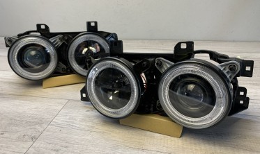 Фари передні тюнінгові BMW E32, E34 чорні Angel Eyes фото