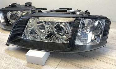Передние фары черные с кольцами Audi A6 C5 дорестайл фото