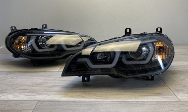 Тюнинговые фары передние BMW X5 E70 с 3D кольцами и ДХО фото
