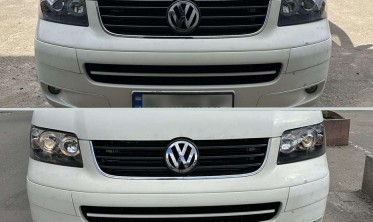 Тюнинговые фары передние VW T5 дорестайл с ангельскими глазками  фото
