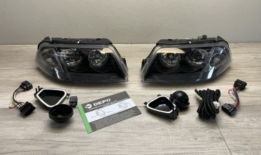 Тюнинговые фары VW Passat B5+ с кольцами Angel Eyes black фото