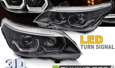 Фары передние с линзами BMW 5 sedan E60, kombi E61 led 3D angel eyes фото