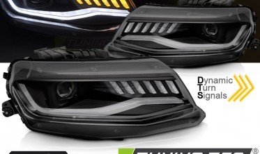 Черные передние фары тюнинг Chevrolet Camaro диодные под ксенон фото