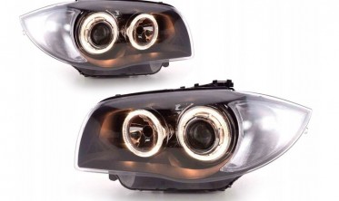 Передние фары BMW E87 / E81 / E82 / E88 черные с кольцами фото