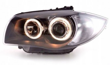 Передние фары BMW E87 / E81 / E82 / E88 черные с кольцами фото