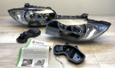 Передние фары BMW E87 / E81 / E82 / E88 черные с кольцами фото