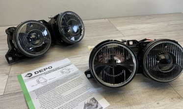 Фары передние BMW E30 с линзой и крестом (дизайн Hella Black) фото