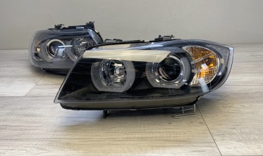 Фари передні BMW E90 / E91 чорні з U-LED кільцями-габаритами  фото