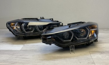 Чорні фари передні BMW F30/F31 дорестайл з діодними ДХО фото