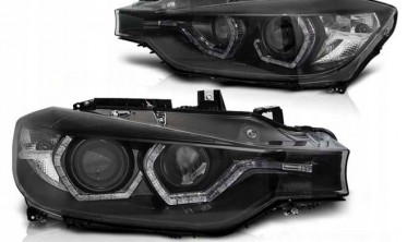 Чорні фари передні BMW F30/F31 дорестайл з діодними ДХО фото