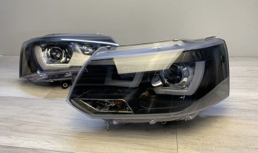 Фары передние черные Volkswagen T5 рестайл с led габаритами U-тип фото