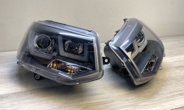 Фари передні чорні Volkswagen T5 рестайл з led габаритами U-тип фото