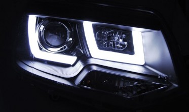 Фары передние черные Volkswagen T5 рестайл с led габаритами U-тип фото