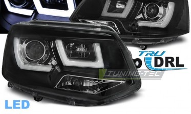 Фары передние черные Volkswagen T5 рестайл с led габаритами U-тип фото