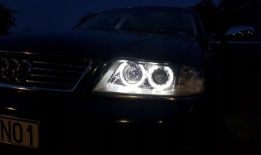 Передние фары черные с кольцами Audi A6 C5 дорестайл фото