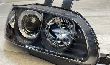 Тюнинговые передние фары Honda Civic седан, черные с кольцами фото