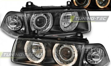 Фары передние BMW E36 седан, универсал Depo черные с кольцами фото