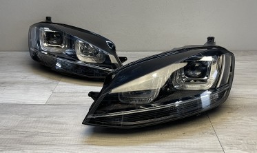 Тюнінгові фари передні VW Golf 7 чорні з хром смугою LED U-Type фото