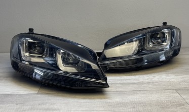 Тюнинговые фары передние VW Golf 7 черные с хром полосой LED U-Type фото