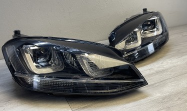 Тюнінгові фари передні VW Golf 7 чорні з хром смугою LED U-Type фото