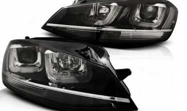Тюнінгові фари передні VW Golf 7 чорні з хром смугою LED U-Type фото