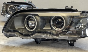 Черные фары передние BMW X5 E53 с CCFL ангельскими глазками фото