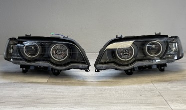 Черные фары передние BMW X5 E53 с CCFL ангельскими глазками фото