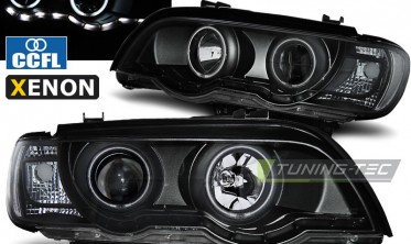 Черные фары передние BMW X5 E53 с CCFL ангельскими глазками фото