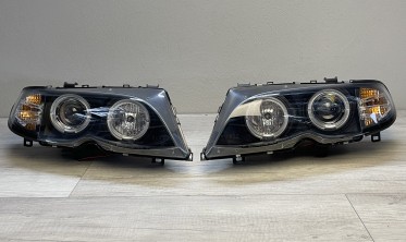 Фары передние с ангельскими глазками BMW E46 рестайлинг фото