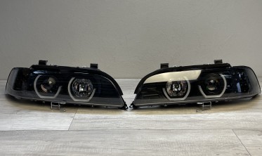 Фары передние BMW E39 черные c 3D ангельскими глазками фото