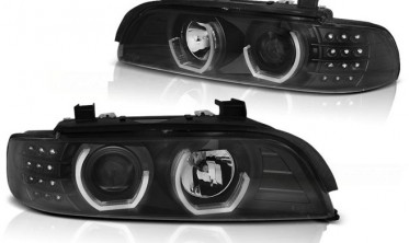 Фары передние BMW E39 черные c 3D ангельскими глазками фото