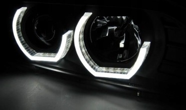 Фары передние BMW E39 черные c 3D ангельскими глазками фото