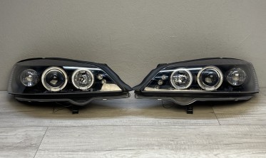 Чорні передні фари Opel Astra G з кільцями і діодами фото