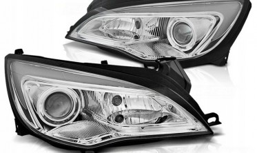 Тюнинговые фары передние Opel Astra J хромированные с DRL фото