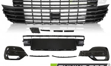 Тюнінгова решітка з елементами переднього бампера VW T6.1 чорна глянцева фото