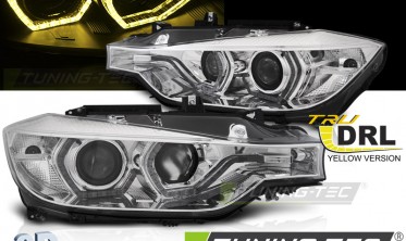 Фары передние BMW F30 / F31 2011-2015 с желтыми ангельскими глазками фото