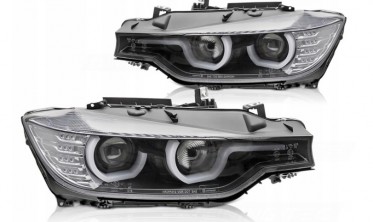Черные передние фары с кольцами U-тип BMW 3 F30, F31 фото