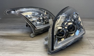 Фары передние Toyota Land Cruiser Prado 120 с LED габаритами и двумя линзами фото