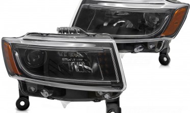 Тюнинговые передние фары Jeep Grand Cherokee WK2 2014-2016 черные фото