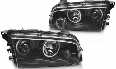 Тюнінгові передні фари Dodge Charger LX 2006-2010 чорні з кільцями фото