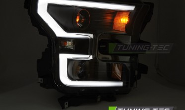 Черные передние тюнинг фары Ford F150 MK13 2014-2017 с двумя линзами фото
