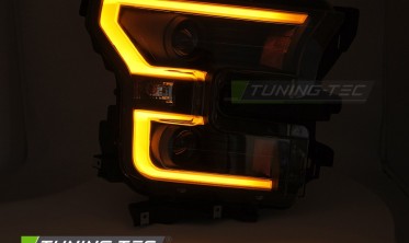 Черные передние тюнинг фары Ford F150 MK13 2014-2017 с двумя линзами фото