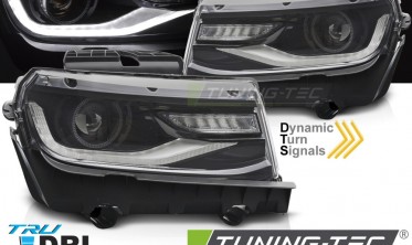Диодные фары передние Chevrolet Camaro 2013-2015 черная тюнинг оптика фото