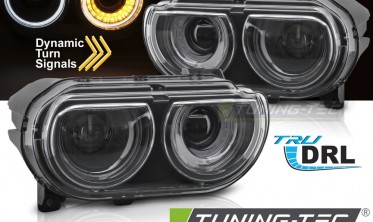Фары передние с диодами Dodge Challenger 2008-2014 черная тюнинг оптика фото