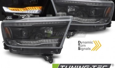 Черные тюнинг фары передние Dodge RAM 19-22 оптика с диодами фото