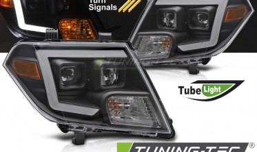 Черные передние фары Nissan Frontier 09-14 тюнинг оптика с диодами фото