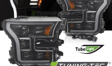 Черные передние фары с диодами Ford F150 MK13 2014-2017 оптика тюнинговая фото